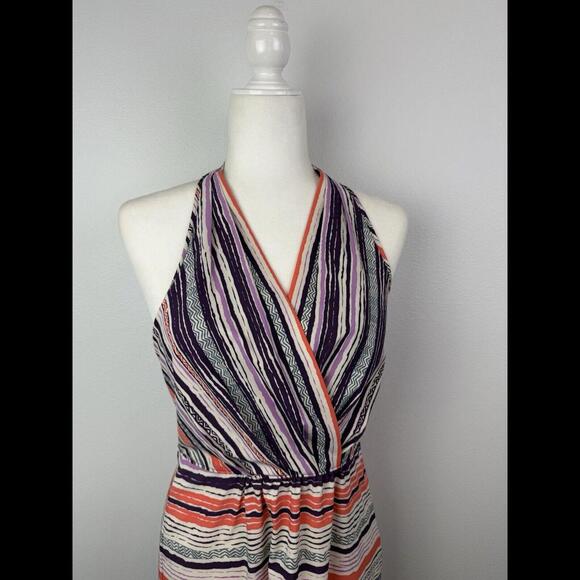 Athleta Womens Sz 8 Purple Geometric Tie Neck Halter Pack Everywhere Dress - Picture 2 of 9